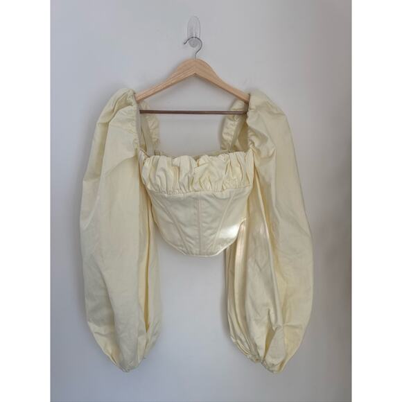 House of CB Miriam Lemon Yellow Balloon Sleeve Corset Top, Size M - Picture 2 of 8